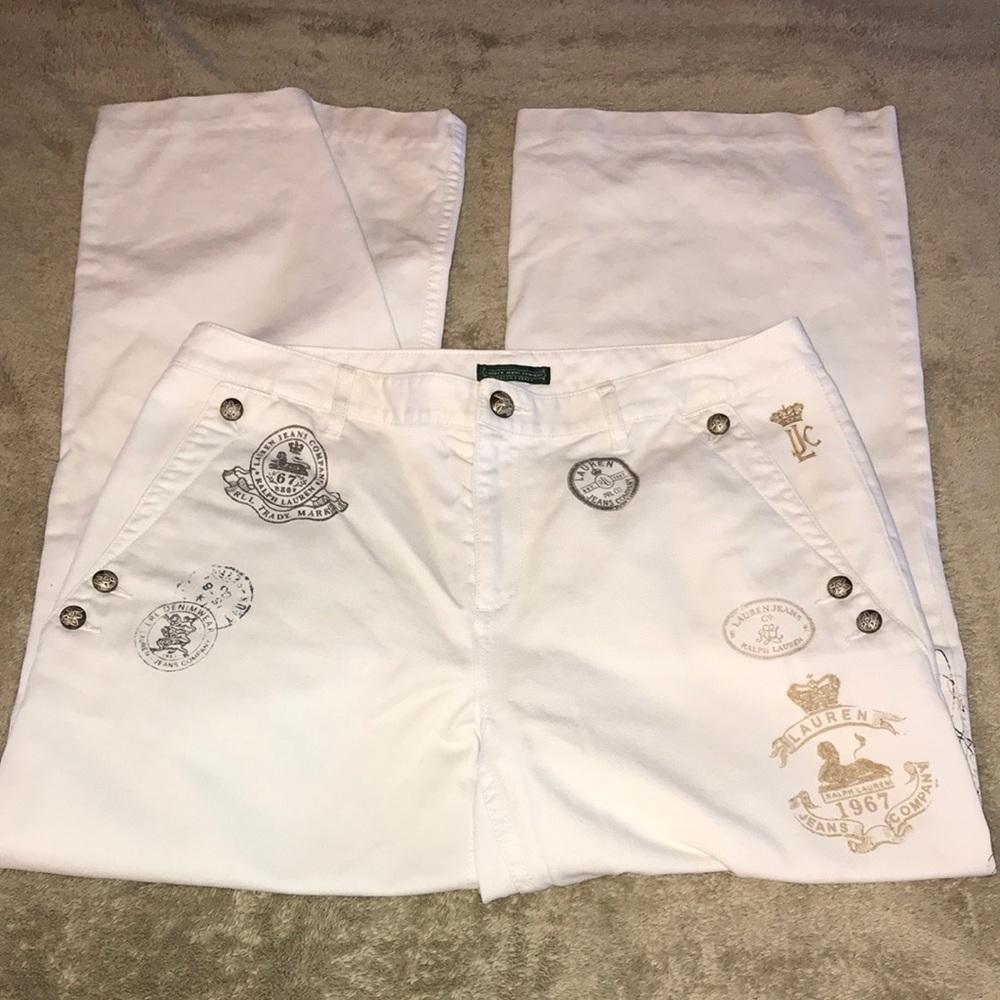Lauren Jeans Company Size 10 White Flared Capri Capris